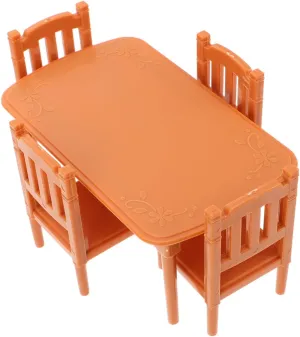 1 Set Dining Table Mini Dining Room Table Dinner Table Dollhouse Furniture Doll House Furniture Doll House Table Play House Furniture Mini Chair Khaki Plastic