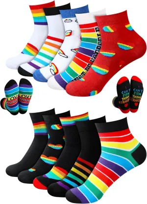 10 Pairs Rainbow Gay Pride Novelty Socks Unisex Striped Cotton Ankle Lesbian Gift Fun Dress Sock for Men Women LGBT Gay
