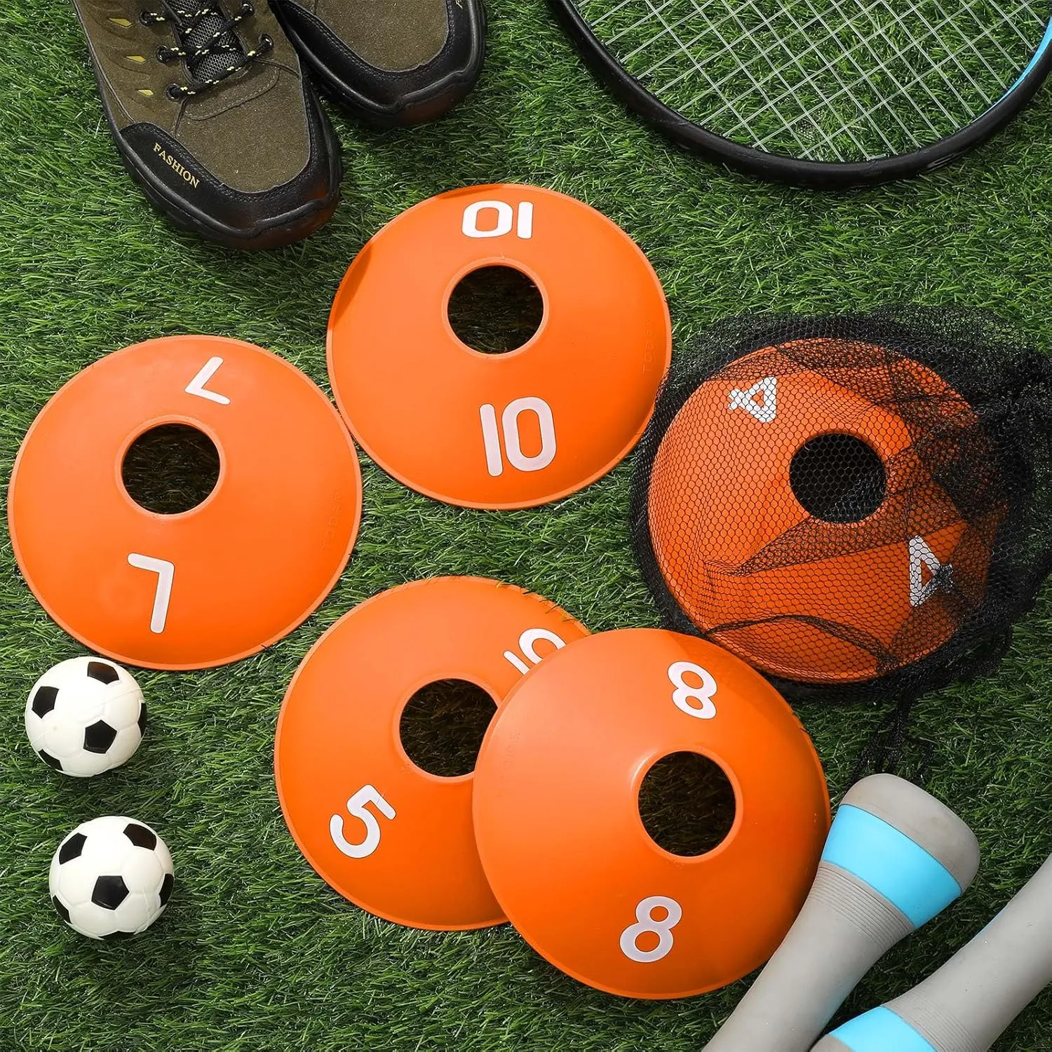 10 Pcs Numbered Sports Disc Cones 1-10 Soccer Cones with Mesh Carry Bag Flexible Agility Cones Soft Field Cones for Gym PE Classes School Activities Games, Sports Training Equipment
