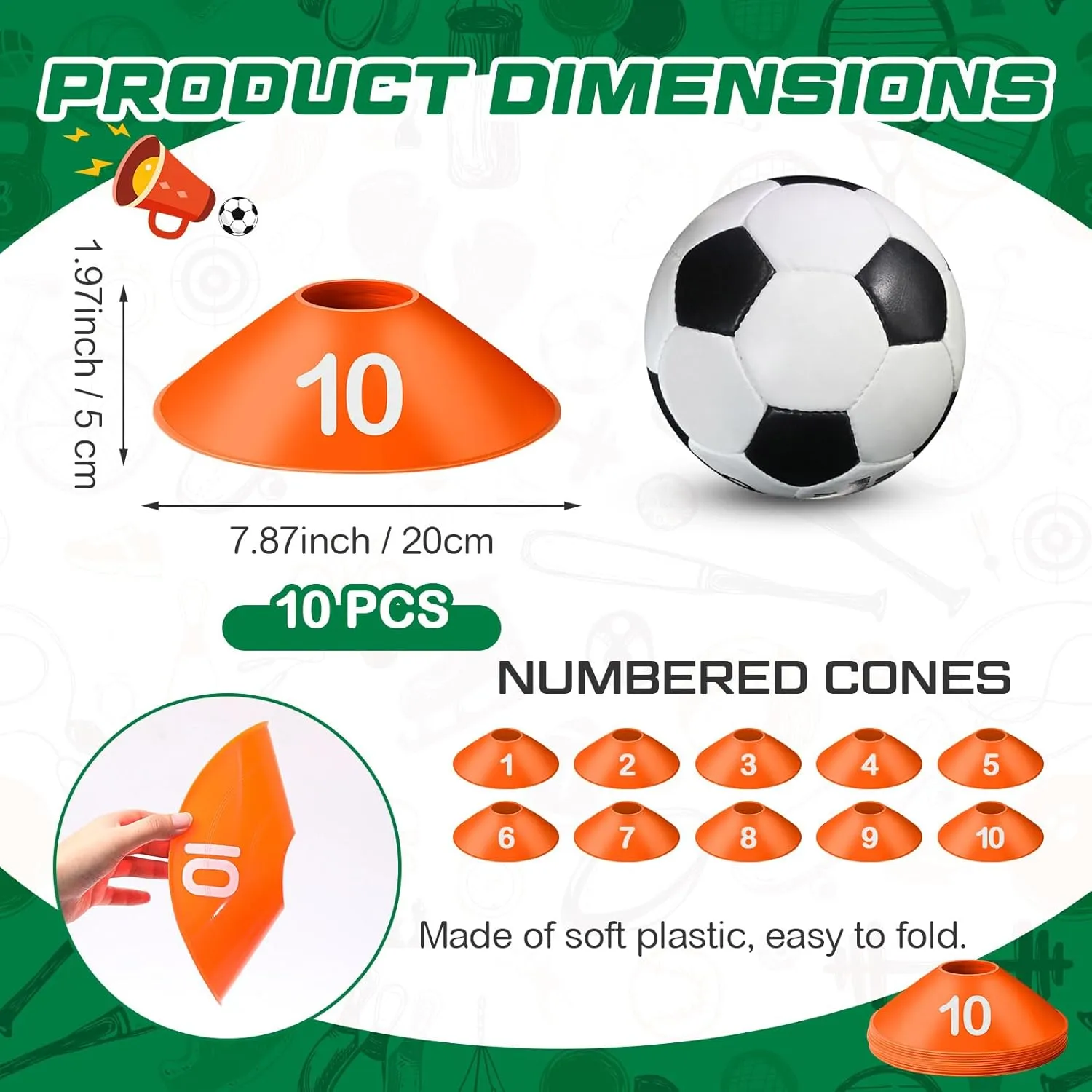 10 Pcs Numbered Sports Disc Cones 1-10 Soccer Cones with Mesh Carry Bag Flexible Agility Cones Soft Field Cones for Gym PE Classes School Activities Games, Sports Training Equipment
