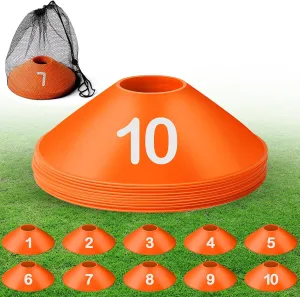 10 Pcs Numbered Sports Disc Cones 1-10 Soccer Cones with Mesh Carry Bag Flexible Agility Cones Soft Field Cones for Gym PE Classes School Activities Games, Sports Training Equipment