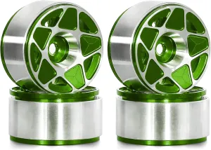 1.0 RC Beadlock Wheels Rims 12mm Hex 1/24 1/18 Aluminum Alloy Mud Slingers Hubs for 1:24 1:18 Rock Crawler Car Axial SCX24 FMS AX24 FCX18 FCX24 TRX4M 1.0" Tires 4PCS (Green)