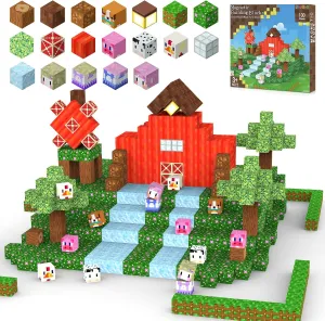 100 PCS Magnetic Blocks Build My Magnet Farm World, 1'' Magnetic Building Cubes for Kids Ages 1-3 4-8 Girls Boys, STEM Building Toys Magnet Blocks Creative Kids Games
