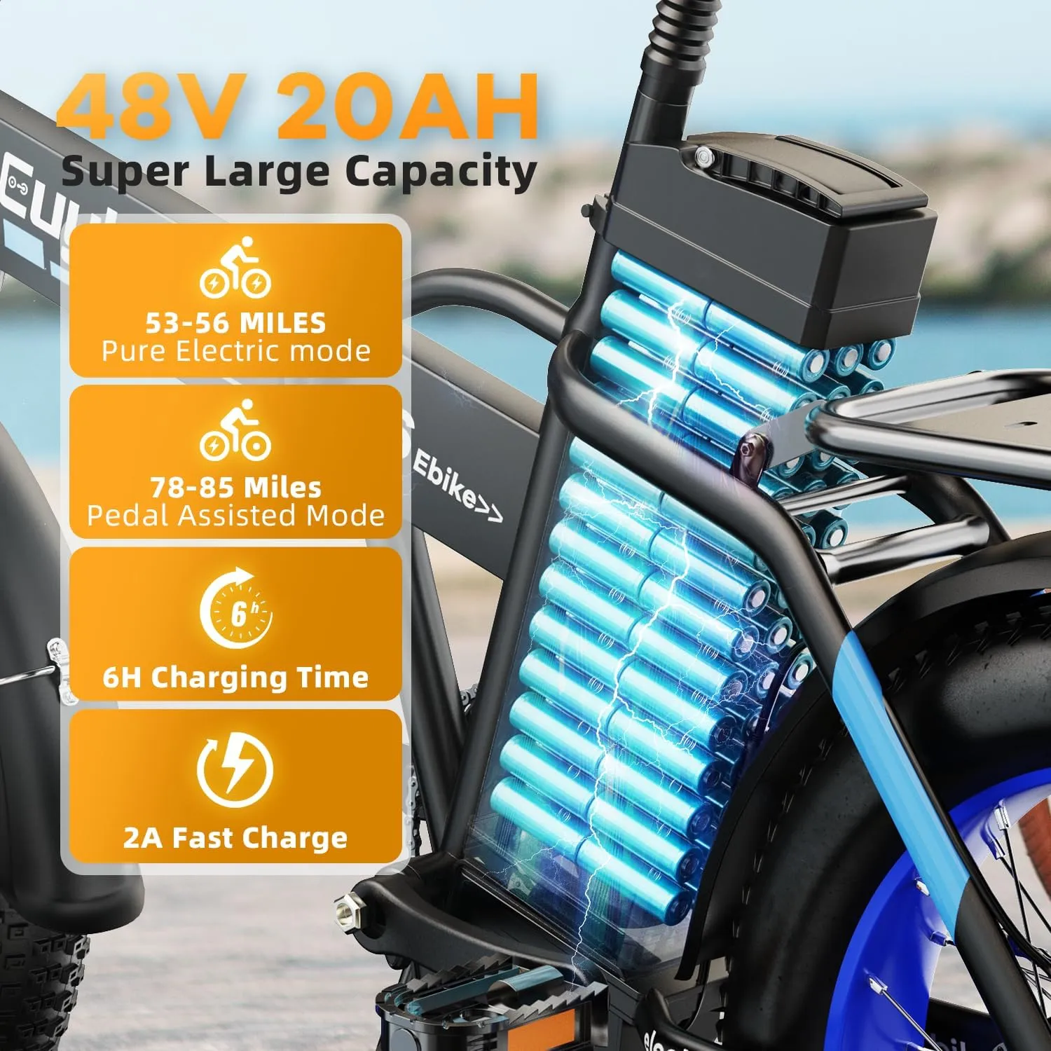 1000W Folding Electric Bike, 48V 20AH Large Removable Battery E Bike, 30 MPH, 80 Miles Max Range, 20" Fat Tire Electric Bike for Adults, Adult Electric Bicycles for Commute Beach Snow