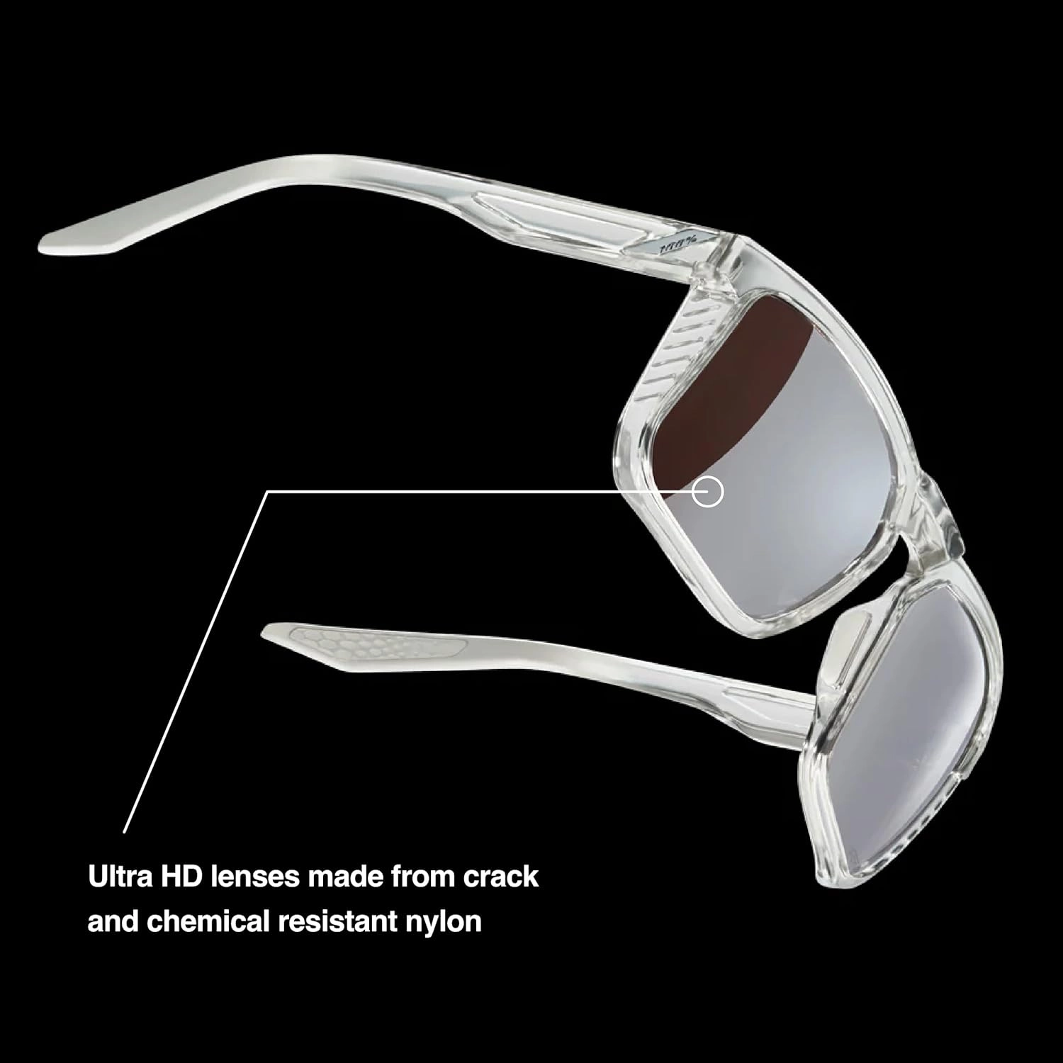 100% Renshaw Square Style Sunglasses Durable Lightweight Active Performance Eyewear Rubber Temple Grip Side Glare Shield