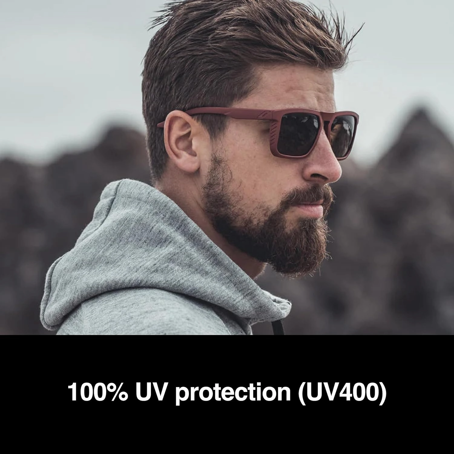 100% Renshaw Square Style Sunglasses Durable Lightweight Active Performance Eyewear Rubber Temple Grip Side Glare Shield