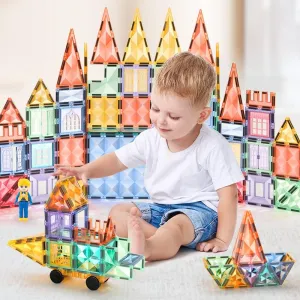 100Pcs Magnetic Tiles，Diamond Magnetic Building Blocks，Large Magnet Building Blocks for Kids STEM Construction Set
