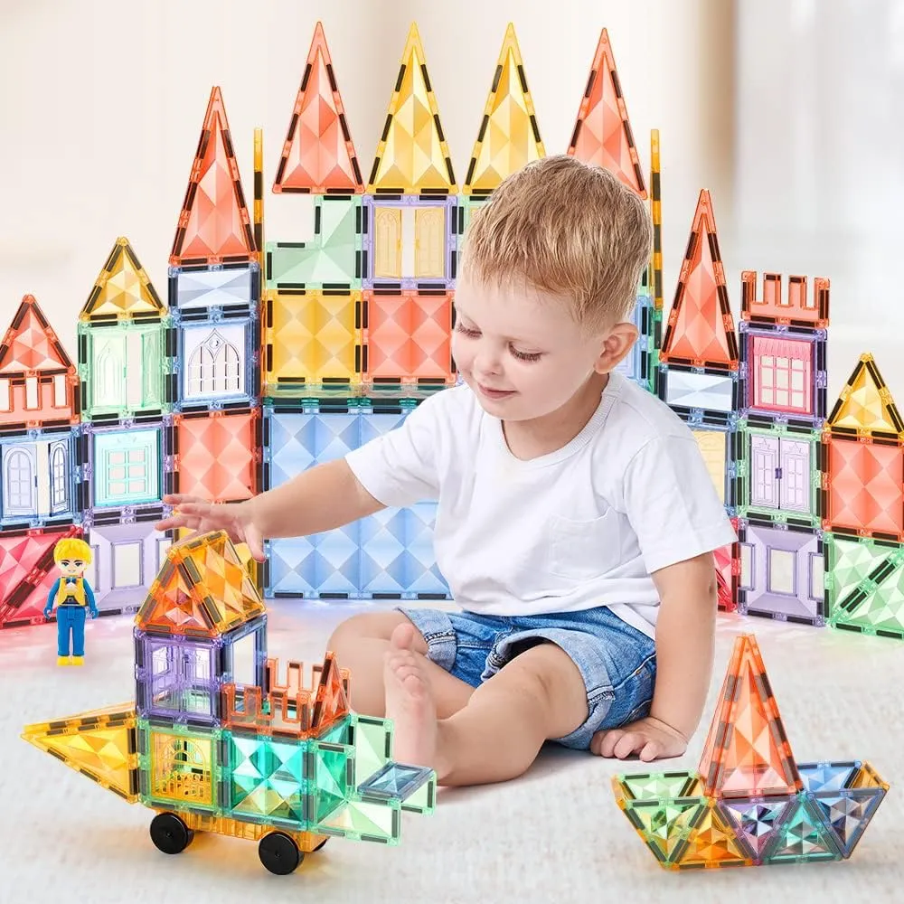 100Pcs Magnetic Tiles，Diamond Magnetic Building Blocks，Large Magnet Building Blocks for Kids STEM Construction Set