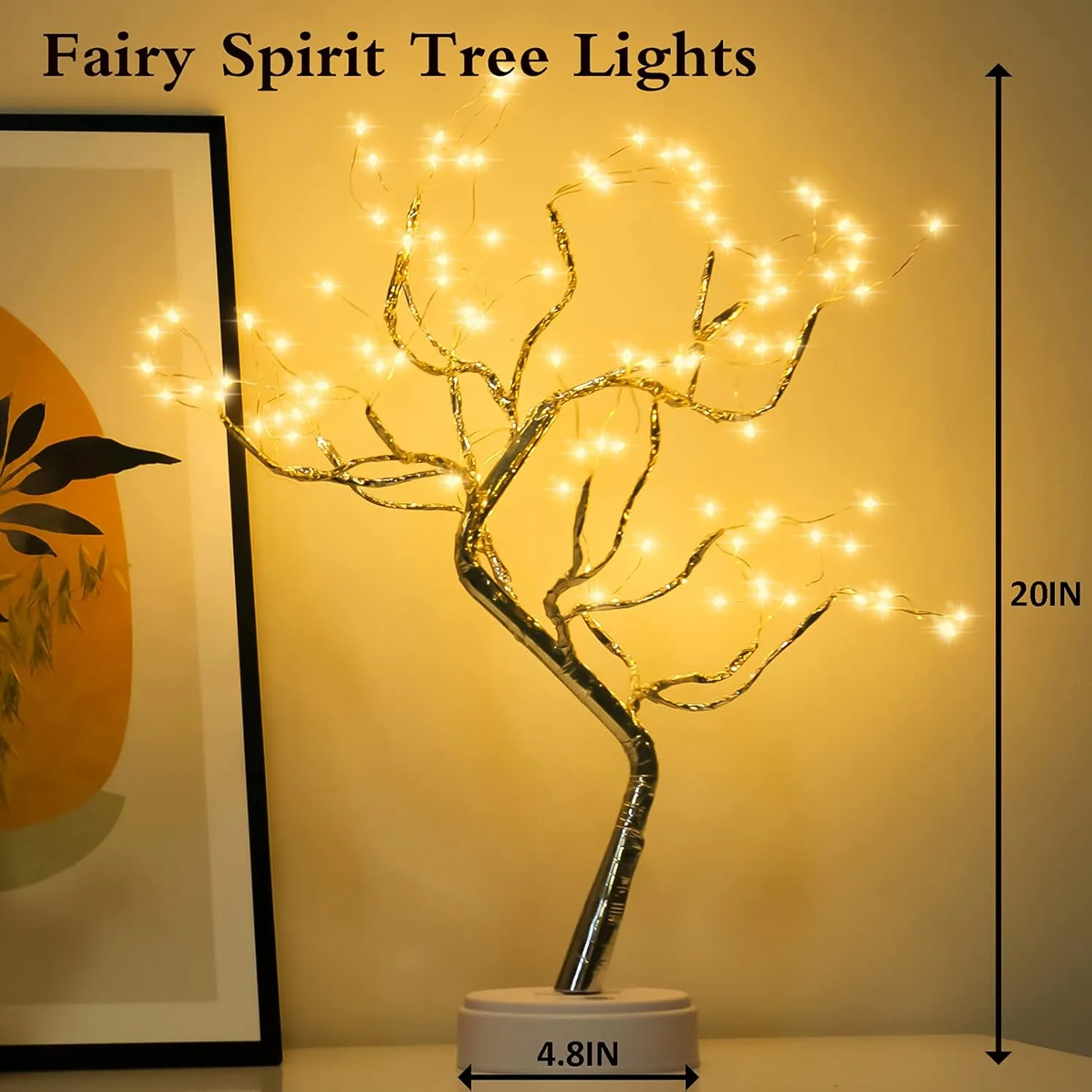 108 LED Sparkly Fairy Tree Lamp, Warm White, Remote Control, USB/Battery, 8 Modes, DIY Bonsai Decor, Festival Decoration Light