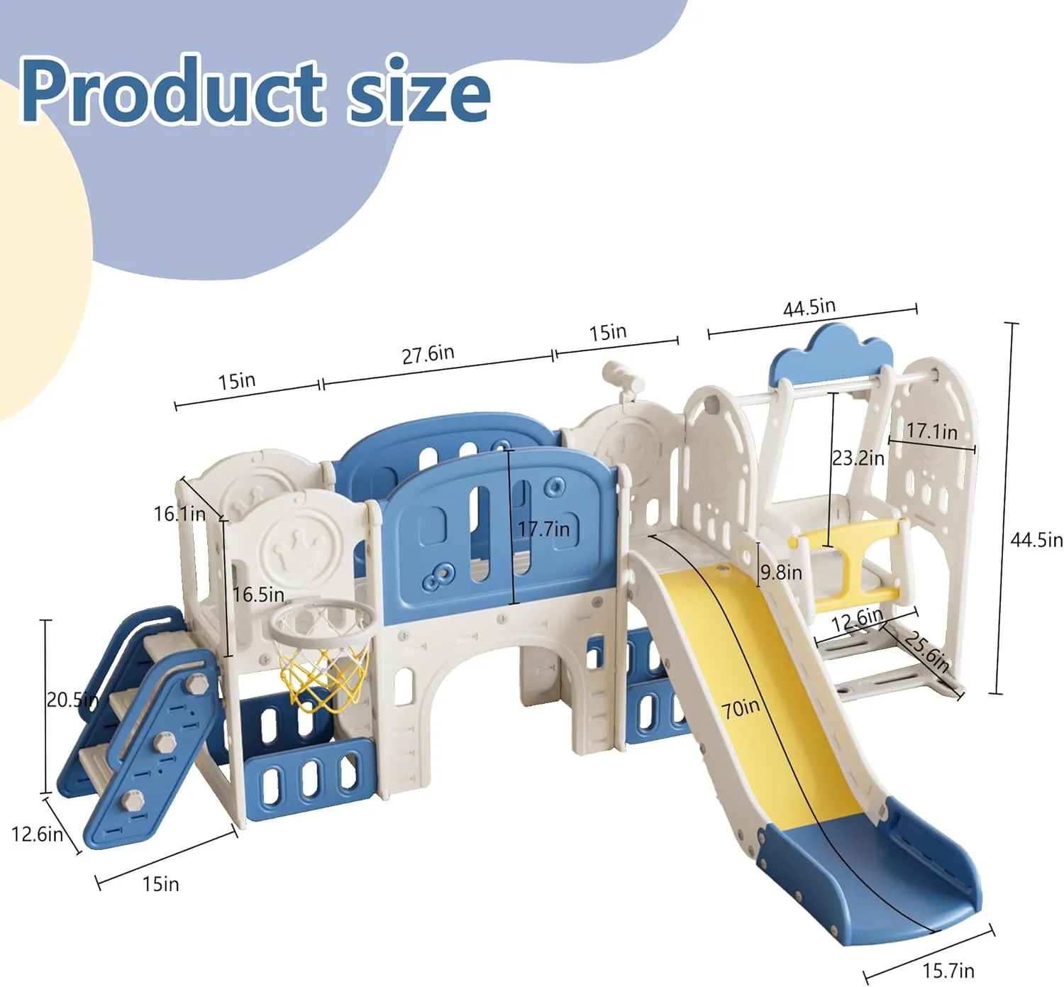 11 in 1 Toddler Outdoor Playset, Toddler Slide and Swing Set, Kid Slide Toddlers Playground Swing Set for Backyard with Basketball Hoop, Football Gate, Climbing, Extra Long Aisle (Colorful)