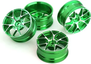 1/10 On Road Drift Wheels Rims Hex 12mm RC Aluminum Alloy Rally Racing Hubs for 1:10 Scale Touring Street Car Tires Tamiya TT01 TT02 HSP 2S 3S Brushless HPI KYOSHO XV02 XV01 4PCS (Green)