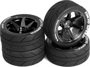 1/10 On Road Tires and Aluminum Wheels 12mm Hex RC Rally Racing Tyres OD 2.56" for Tamiya TT01 TT02 XV01 TA06 A959 PTG2 HPI KYOSHO PTG2 Traxxas 1:10 Street Touring Drift Car 4PCS (Black)