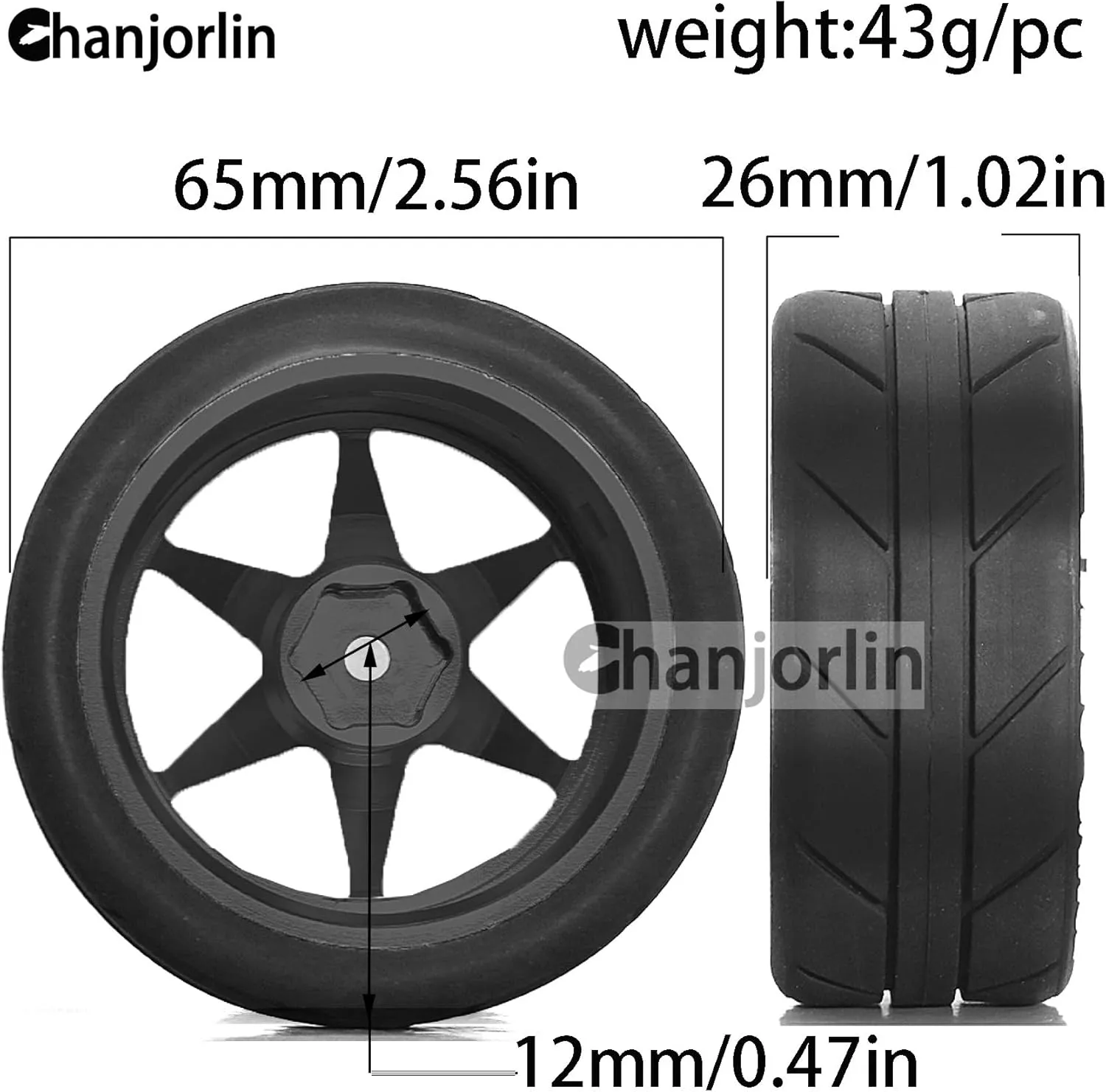 1/10 On Road Tires and Aluminum Wheels 12mm Hex RC Rally Racing Tyres OD 2.56" for Tamiya TT01 TT02 XV01 TA06 A959 PTG2 HPI KYOSHO PTG2 Traxxas 1:10 Street Touring Drift Car 4PCS (Black)