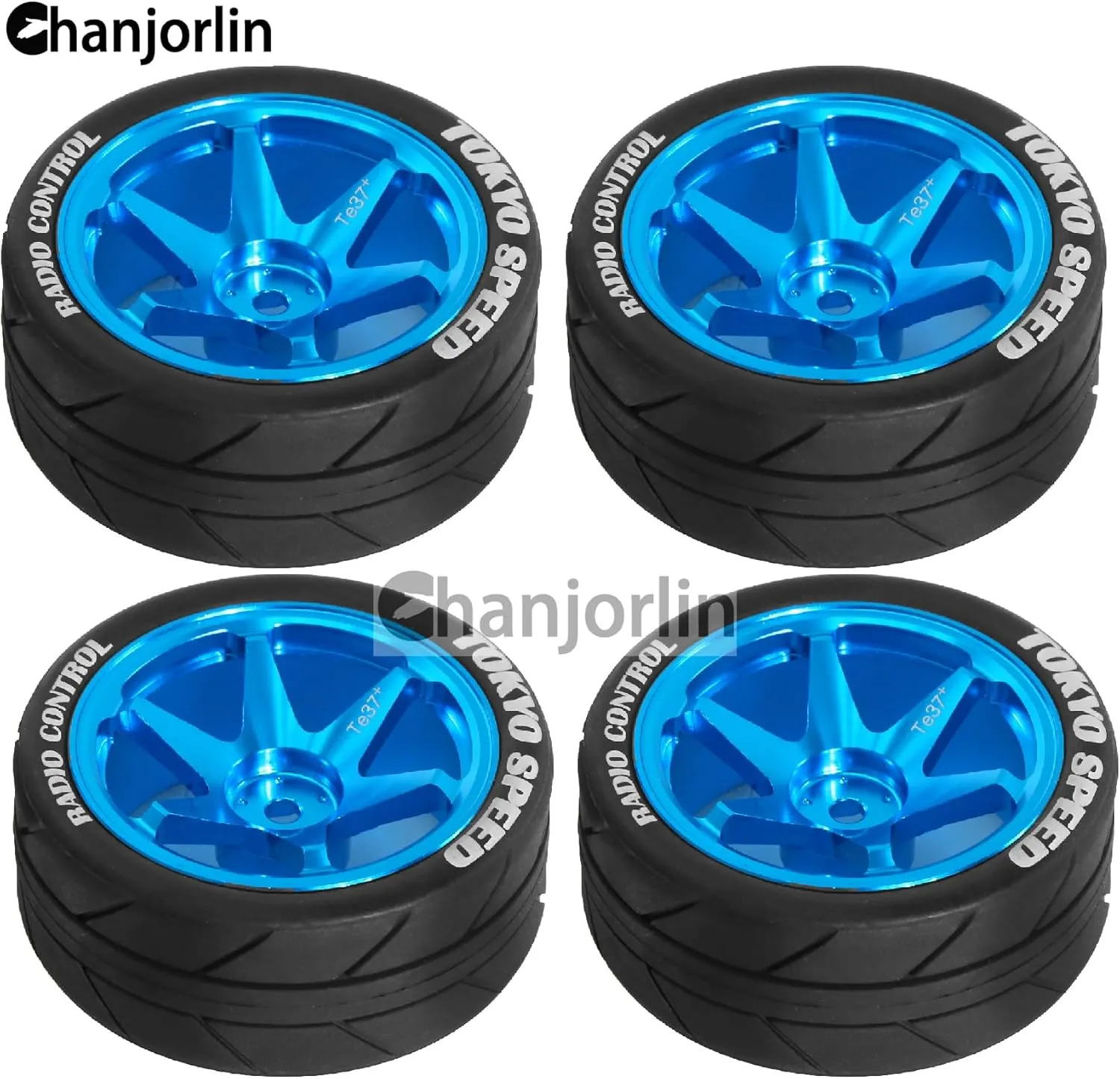 1/10 On Road Tires and Aluminum Wheels 12mm Hex RC Rally Racing Tyres OD 2.56" for Tamiya TT01 TT02 XV01 TA06 A959 PTG2 HPI KYOSHO PTG2 Traxxas 1:10 Street Touring Drift Car 4PCS (Blue)