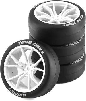 1/10 RC Drift Tires and Plastic Wheels Rims Rally Racing Tyres 12mm Hex for 1:10 Scale On Road Touring Street Car Tamiya Traxxas HPI KYOSHO XV02 XV01 TT01 TT02 PTG2 A959 4PCS (A White)