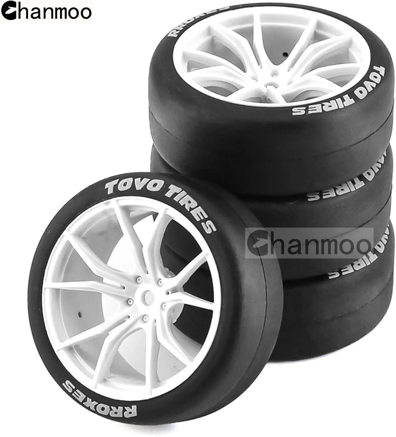1/10 RC Drift Tires and Plastic Wheels Rims Rally Racing Tyres 12mm Hex for 1:10 Scale On Road Touring Street Car Tamiya Traxxas HPI KYOSHO XV02 XV01 TT01 TT02 PTG2 A959 4PCS (A White)