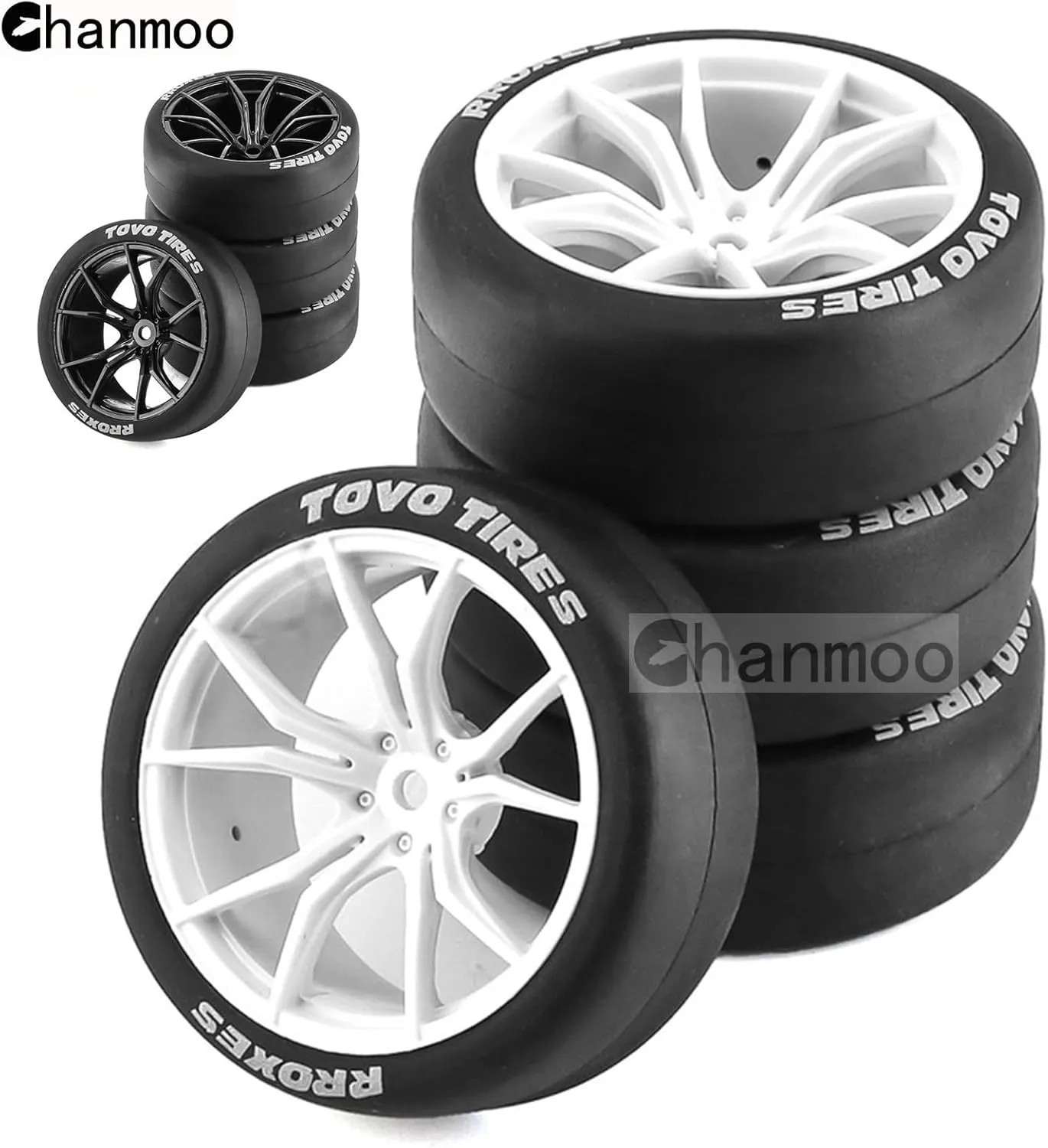 1/10 RC Drift Tires and Plastic Wheels Rims Rally Racing Tyres 12mm Hex for 1:10 Scale On Road Touring Street Car Tamiya Traxxas HPI KYOSHO XV02 XV01 TT01 TT02 PTG2 A959 4PCS (A White)