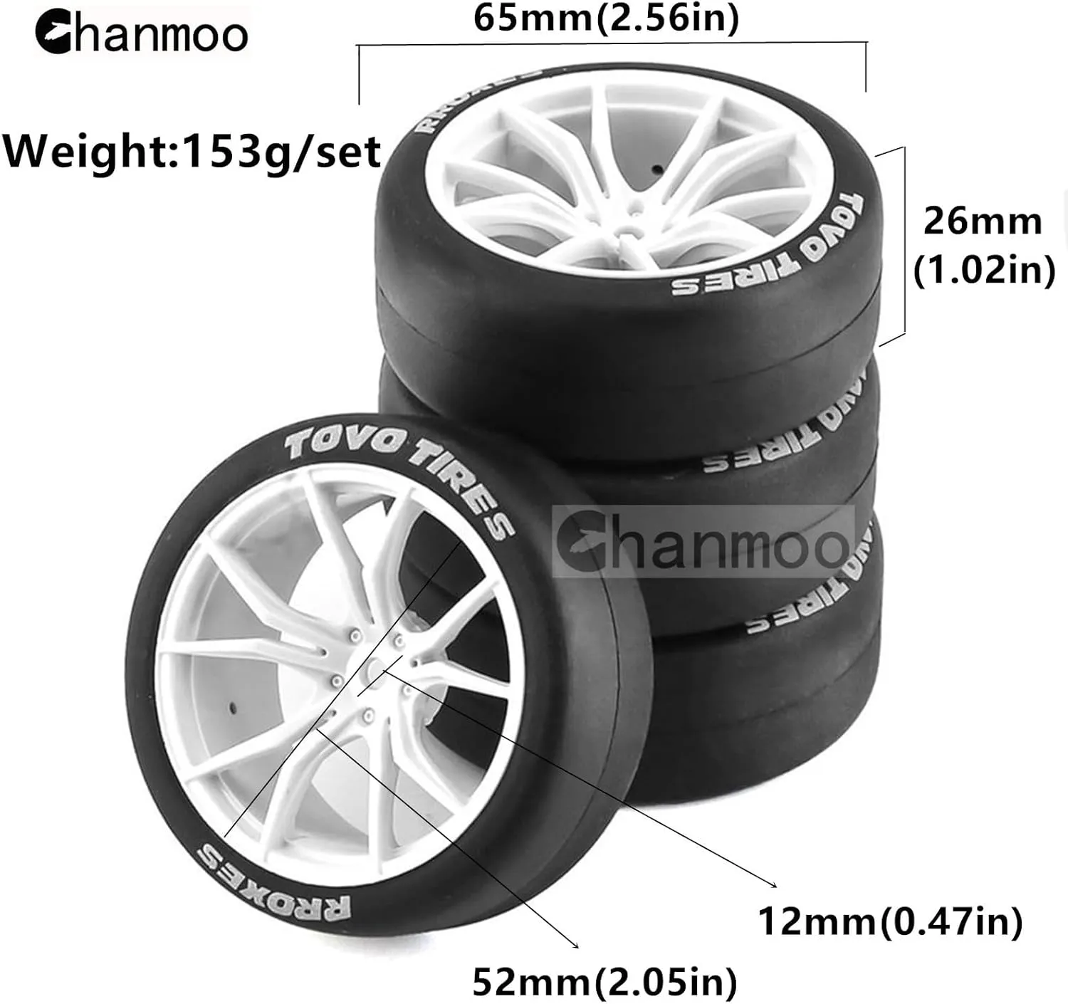 1/10 RC Drift Tires and Plastic Wheels Rims Rally Racing Tyres 12mm Hex for 1:10 Scale On Road Touring Street Car Tamiya Traxxas HPI KYOSHO XV02 XV01 TT01 TT02 PTG2 A959 4PCS (A White)