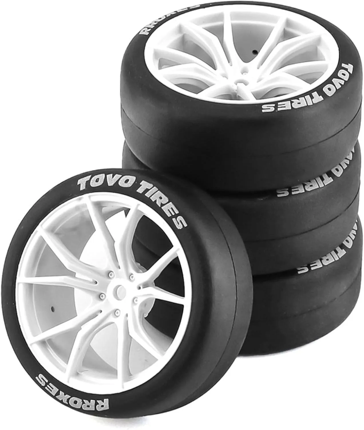 1/10 RC Drift Tires and Plastic Wheels Rims Rally Racing Tyres 12mm Hex for 1:10 Scale On Road Touring Street Car Tamiya Traxxas HPI KYOSHO XV02 XV01 TT01 TT02 PTG2 A959 4PCS (A White)