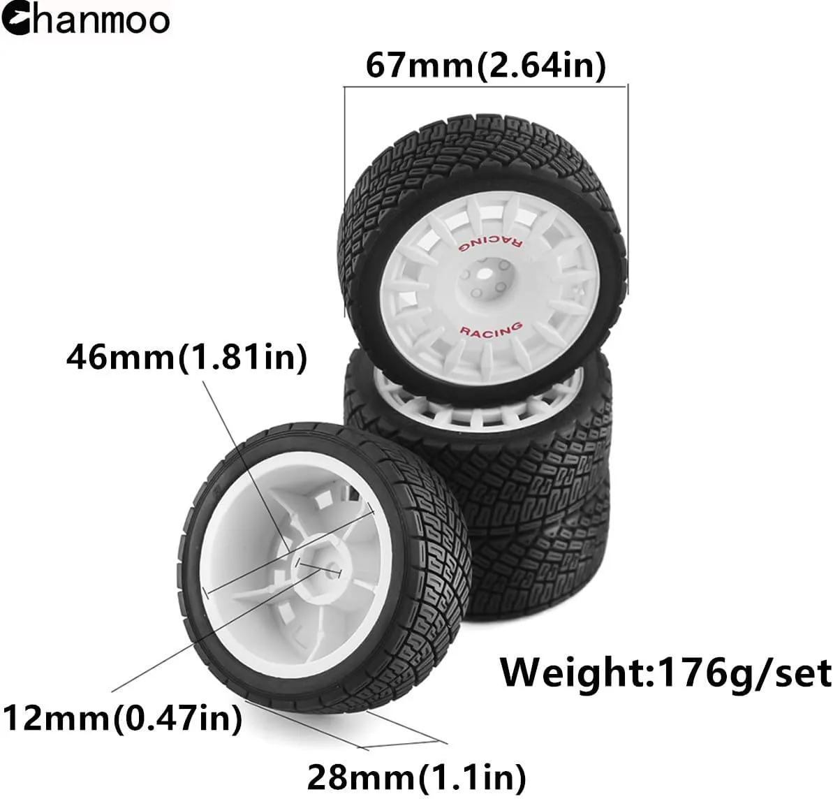 1/10 RC Rally Car Tires On Road Tyres 12mm Hex Plastic Wheels Rims Compatible with 1/10 Scale Racing Car Tamiya TT01 TT02 XV01 TA06 PTG2 HPI KYOSHO HSP RC On-Road Car 4PCS (White)