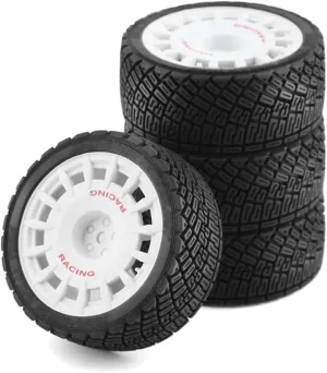 1/10 RC Rally Car Tires On Road Tyres 12mm Hex Plastic Wheels Rims Compatible with 1/10 Scale Racing Car Tamiya TT01 TT02 XV01 TA06 PTG2 HPI KYOSHO HSP RC On-Road Car 4PCS (White)