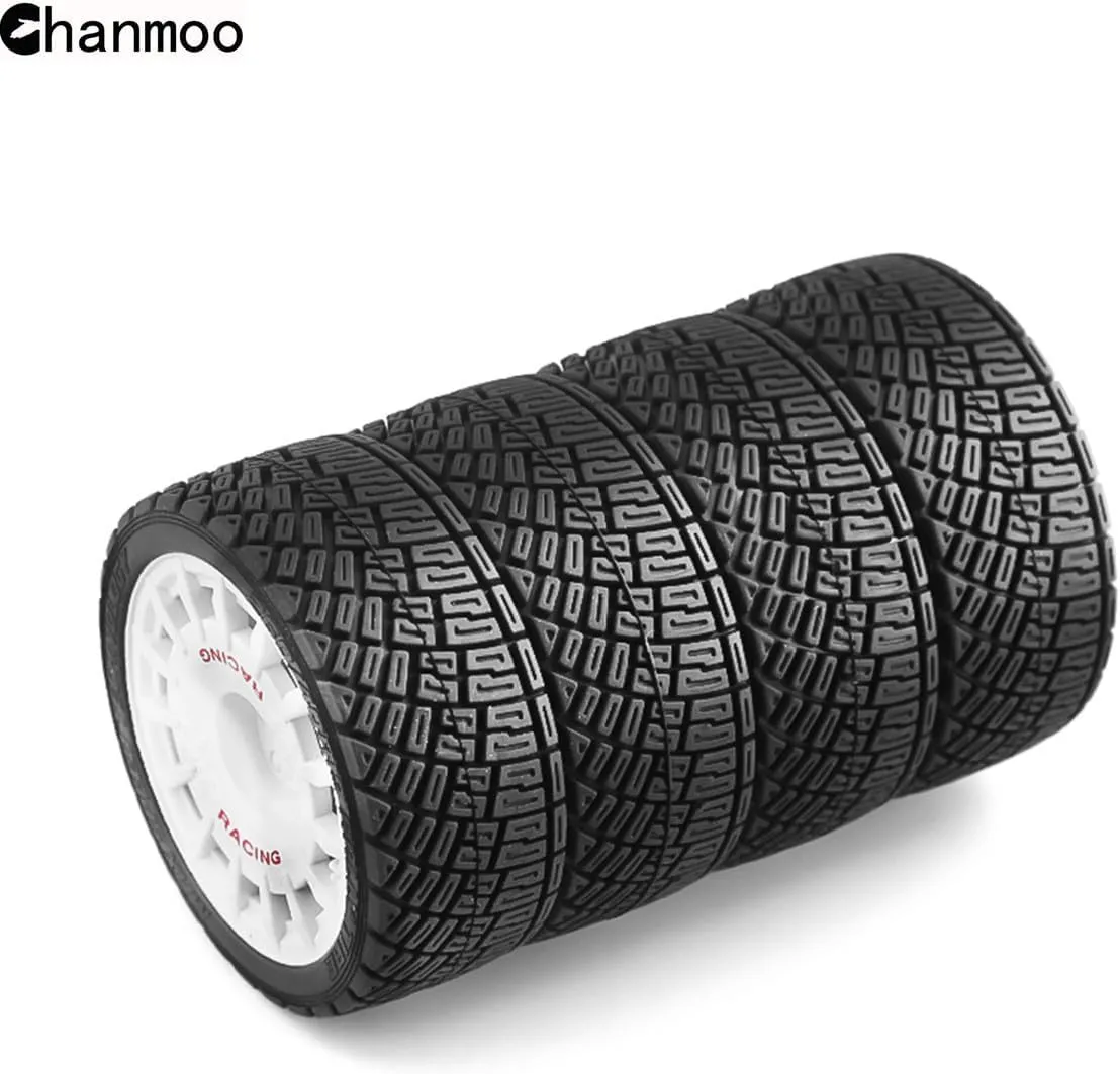 1/10 RC Rally Car Tires On Road Tyres 12mm Hex Plastic Wheels Rims Compatible with 1/10 Scale Racing Car Tamiya TT01 TT02 XV01 TA06 PTG2 HPI KYOSHO HSP RC On-Road Car 4PCS (White)