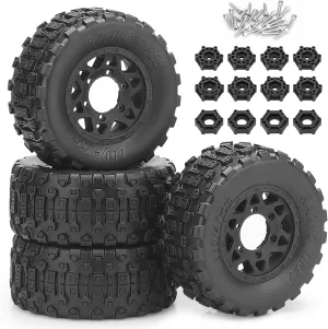1/10 RC Short Course Truck Tires and Wheels, daitoku 12mm/14mm/17mm Hex RC Car Tires for 1/10 1/8 Slash 4×4 2WD Arrma Senton Axial Redcat Rc4wd RC Racing Car - Style A