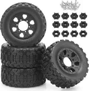 1/10 RC Short Course Truck Tires and Wheels with 12mm 14mm 17mm Hex, daitoku RC Car Tires for for 1/10 1/8 Slash 4×4 2WD Arrma Senton Axial Redcat Rc4wd RC Racing Car - Style B