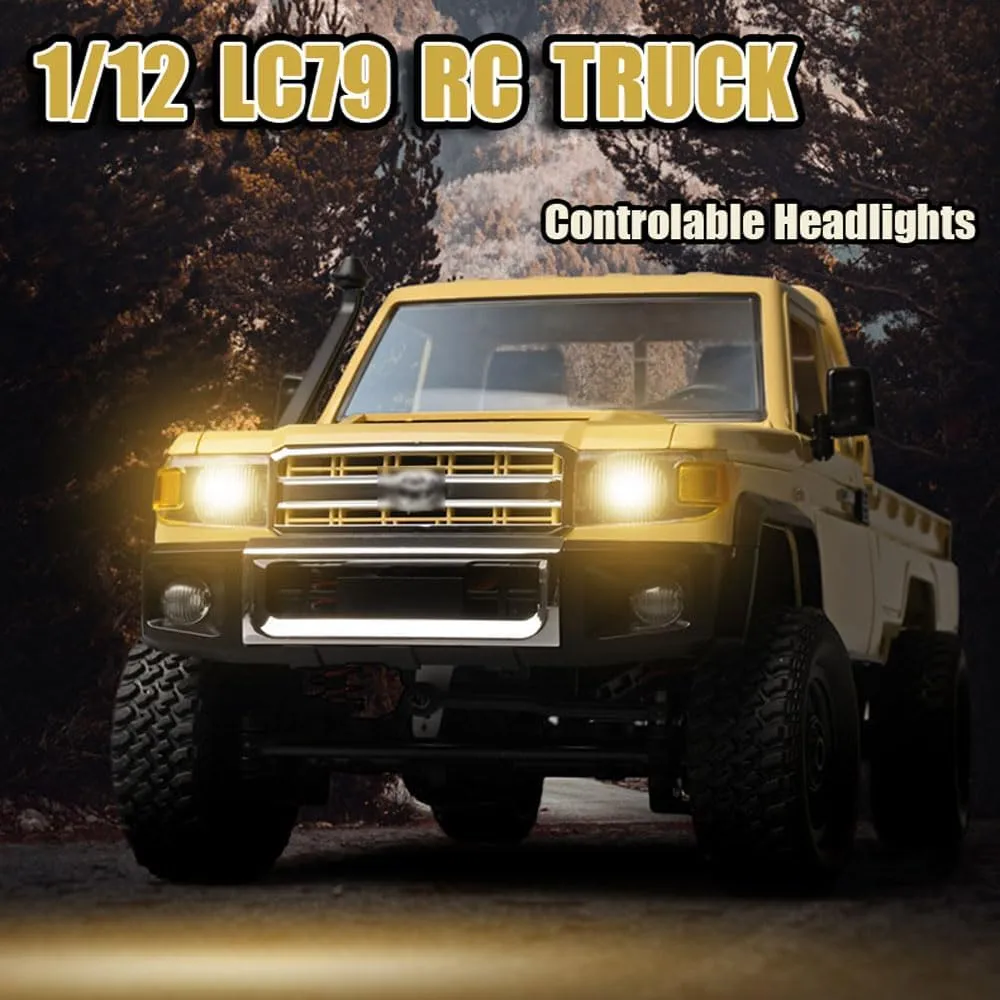 1/12 RC Truck LC 79 Pickup Trucks 2.4G Full Proportional Rock Crawler 4WD Electric Remote Control Car Off-Road Climbing Vehicle RTR 280 Motor LED Searchlight Hobby Grade Drift Car 2 Batteries