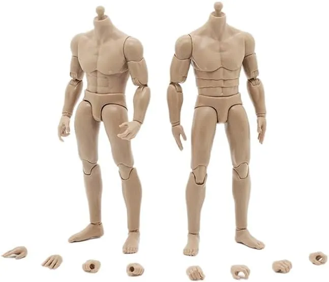 1/12 Scale Male Action Figure Body, 6 Inch Flexible Ball-Joint Muscular Body Man Aciton Figure, 1/12 Strong Muscle Man Figure Model with Detachable Hand Gesture Shapes (Short Waist)