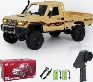 1:12 Scale Trucks MN82 RC Rock Crawler, 2.4Ghz Toyota Remote Control Truck, 4WD 2 Speeds Switch RC Crawler Off-Road Pick-up Equipped with 2 Rechargeable Batteries (MN82-Yellow)