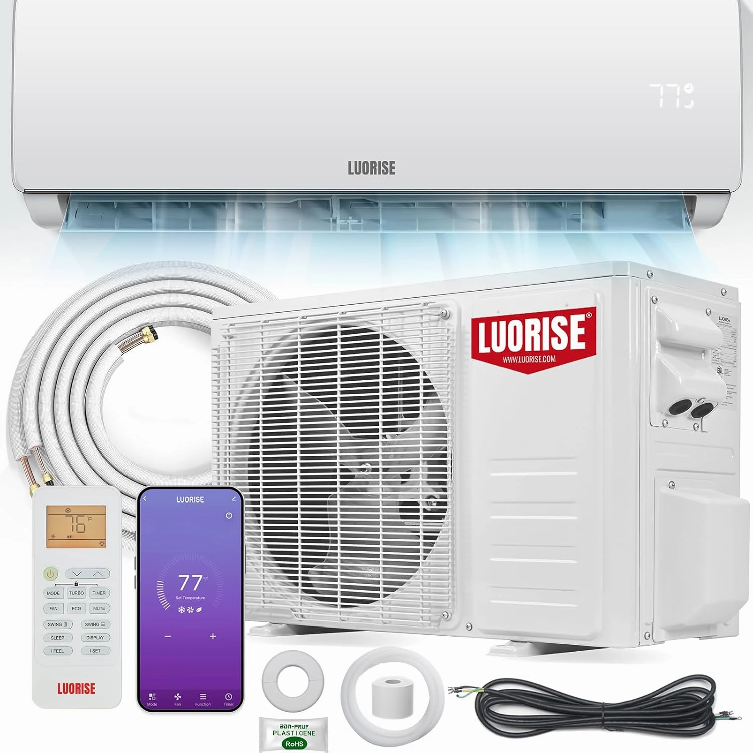 11500 BTU WiFi Mini Split AC/Heating System, Ductless Air Conditioner, 17 SEER2 115V Inverter Wall AC Unit, Cools Up to 550 Sq.Ft, Pre-Charged Heat Pump & 16.4ft Installation Kit