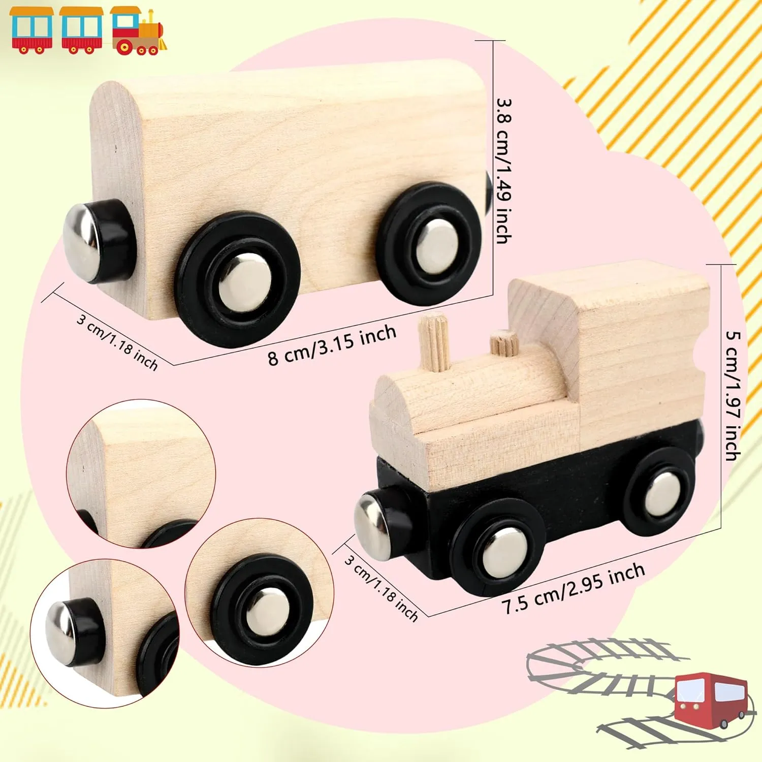 12 Pcs Wooden Trains Toys Unpainted Wood Train Cars Weak Magnetic Suction Paintable Wooden Railway for Kids Educational Toys Birthday Christmas Party Gifts (Style Set 4)