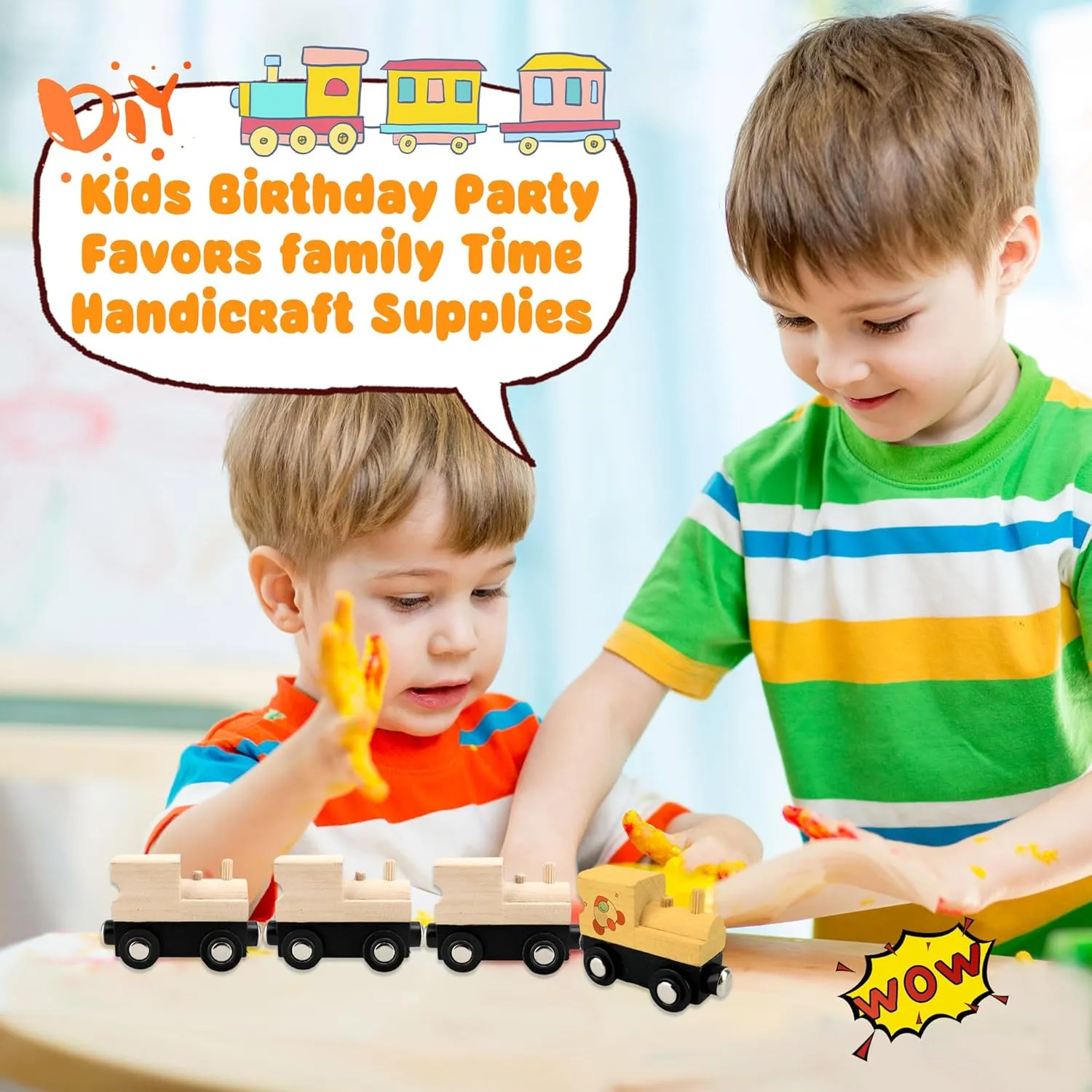 12 Pcs Wooden Trains Toys Unpainted Wood Train Cars Weak Magnetic Suction Paintable Wooden Railway for Kids Educational Toys Birthday Christmas Party Gifts (Style Set 4)