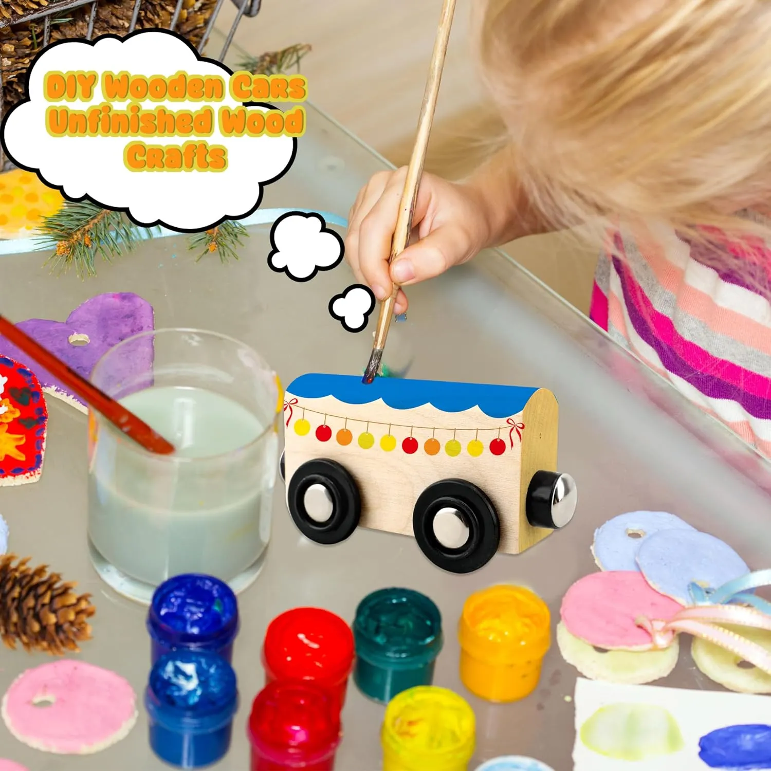 12 Pcs Wooden Trains Toys Unpainted Wood Train Cars Weak Magnetic Suction Paintable Wooden Railway for Kids Educational Toys Birthday Christmas Party Gifts (Style Set 4)