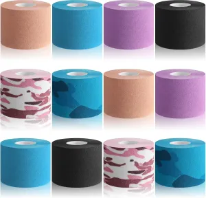 12 Rolls Kinesiology Tape Waterproof 16.4 ft x 2 Inch Athletic Knee Tape Elastic Cotton Breathable Multicolor Sport Tape for Knees Ankle Wrist Elbow Muscle Shoulder Protect Support