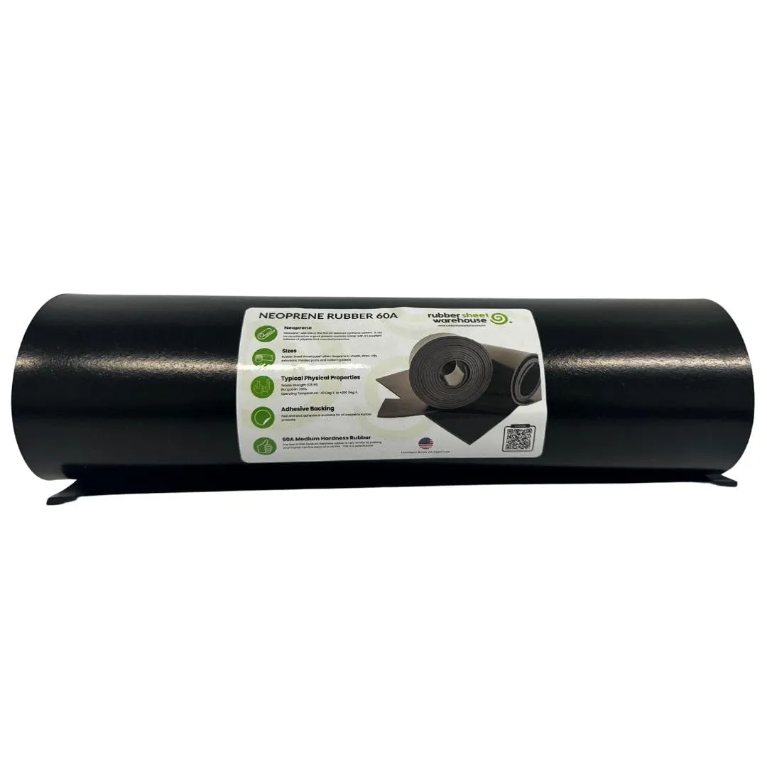 .125" (1/8") Thick x 12" Wide x 36" inchs -Neoprene Rubber Sheet Commercial Grade 65A, Smooth Finish, Solid Rubber, Perfect for Weather Stripping, Gasket, Costume & DIY Projects