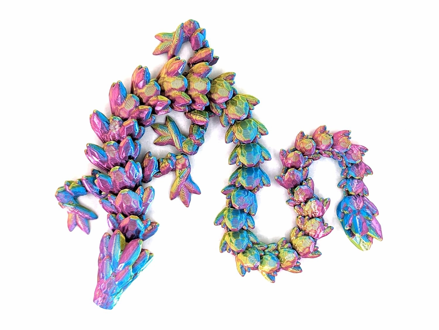 12" Articulated Gem Stone Dragon - New 2024 Ver - Multi Color 3D Printed Plastic Dragon Figure - Rainbow Pearlescent Colors - Interlocked Body Segments and Legs (Medium 12", Pastel Rainbow)