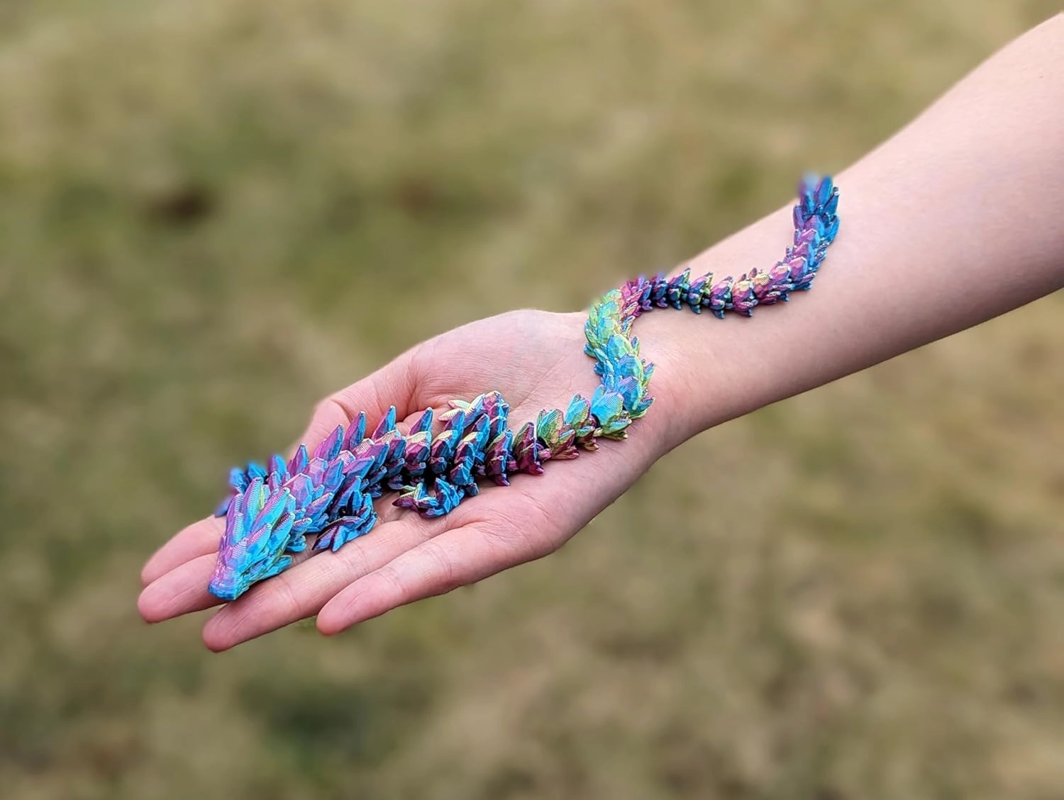 12" Articulated Gem Stone Dragon - New 2024 Ver - Multi Color 3D Printed Plastic Dragon Figure - Rainbow Pearlescent Colors - Interlocked Body Segments and Legs (Medium 12", Pastel Rainbow)