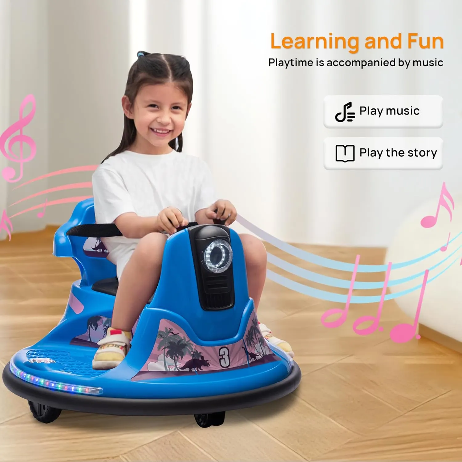 12V Electric Ride on Toy for Kids, Kids Electric Car, Smart Bumper Car for Toddler with 360°Spin Birthday Gift Blue