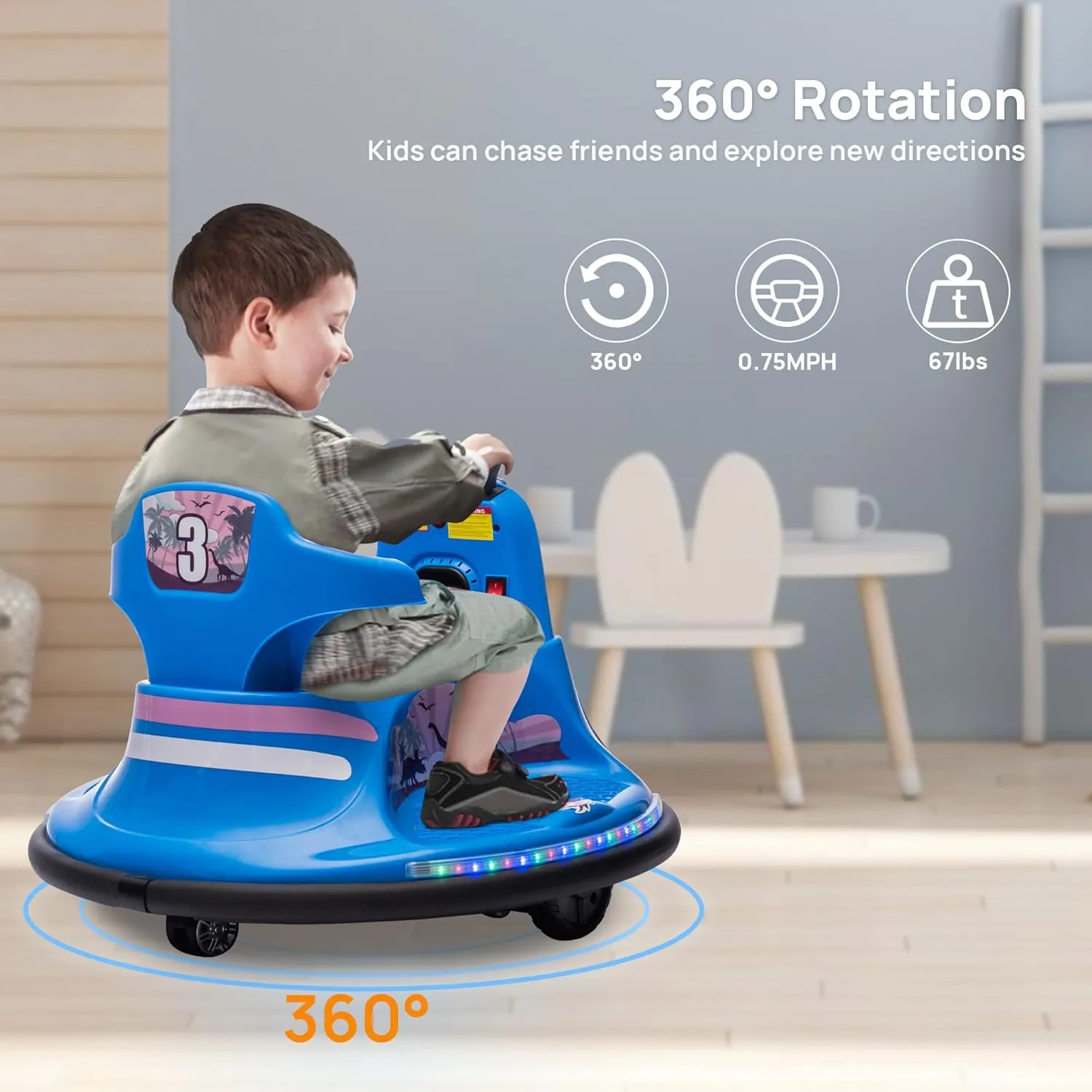 12V Electric Ride on Toy for Kids, Kids Electric Car, Smart Bumper Car for Toddler with 360°Spin Birthday Gift Blue