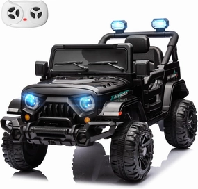12V Kids Electric Ride on Truck Car Remote Control, Twin 35W Motors 3.5MPH Max Speed, Bluetooth USB Music Player, 4 Wheels Suspension LED Lights Safety Belt, Gift for Boy & Girl-Black