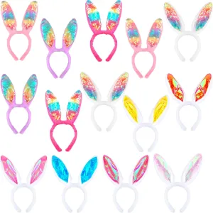 14 Pack Easter Bunny Ears Headband Colorful Plush Rabbit Ears Hair Hoop for Easter Birthday Cosplay Party Dress up Accessories, 2 Styles