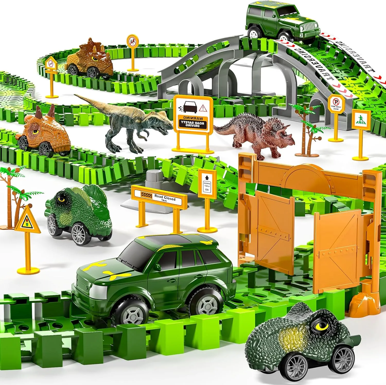 144 Pieces Dinosaur Toys Car Race Tracks Sets for Kids 3 4 5 6 7 8 Years Old - Flexible Tracks Playset with Kids Dinosaur, Electronic Toy Cars for Boys, Birthday Gifts for Toys Toddlers 3-5