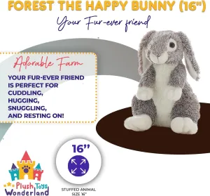 16 Inch Forest The Happy Cheerful Gray and White Bunny - Adorable Rabbit Easter Plush with Plastic Eyes Celebration Perfect Spring Basket Filler & Easter Gift for Kids