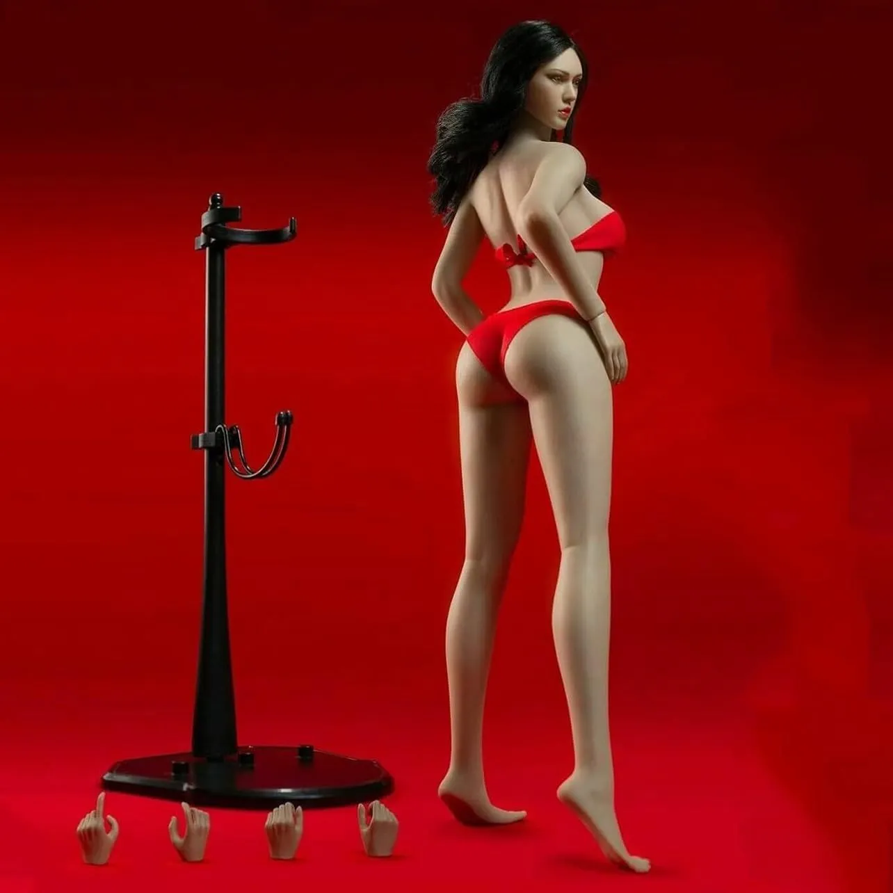 1/6 Scale Female Action Figure Body with Head Sculpt, 12inches Seamless Large Bust Soft Flexible Female Action Figure Model with Holder & Various Gestures Accessories (Suntan Skin - Slim)