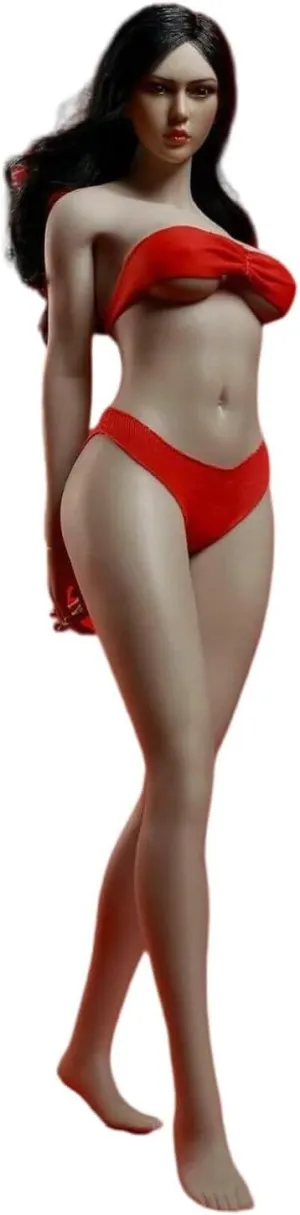 1/6 Scale Female Action Figure Body with Head Sculpt, 12inches Seamless Large Bust Soft Flexible Female Action Figure Model with Holder & Various Gestures Accessories (Suntan Skin - Slim)