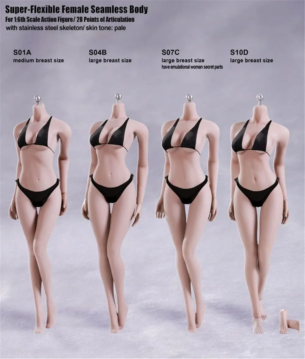 1/6 Scale Female Body,12inch Female Large Bust Super Flexible Seamless Action Figure Body Collection (S04B Pale Skin)