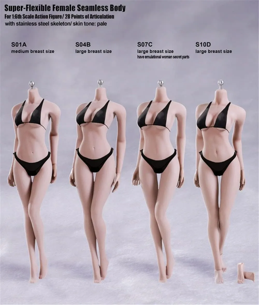 1/6 Scale Female Body,12inch Female Super Flexible Medium Bust Seamless Action Figure Body Collection (S01A Pale Skin)