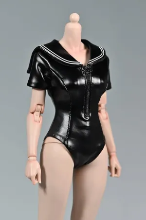 1/6 Scale Female Figure Doll Clothes Leather Short Sleeved Jumpsuit for 12 Inch Female Action Figure, Flexible Seamless Doll Silicone Body Doll(Black)